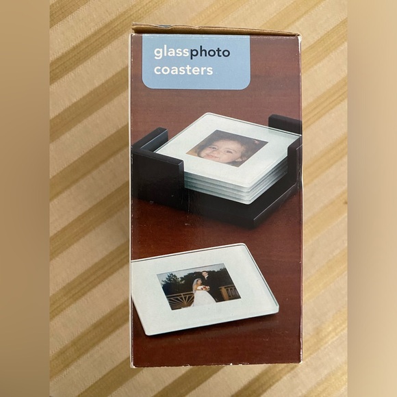 Glass Photo Frame Coaster Set With Holder- New, never removed from packaging - Picture 4 of 4